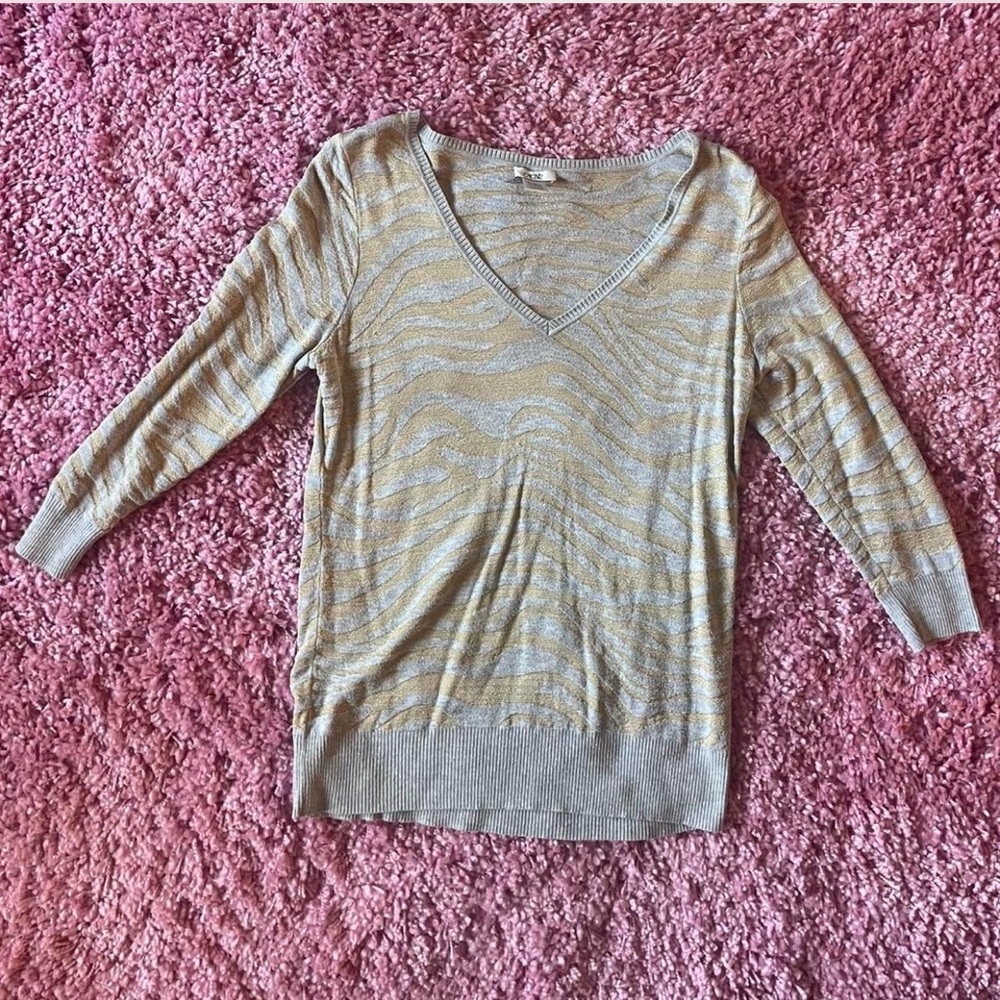 Metallic yarn Striped V-Neck Sweater